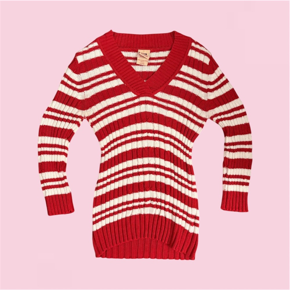 Faded Glory Red and White V-Neck Sweater - Size S